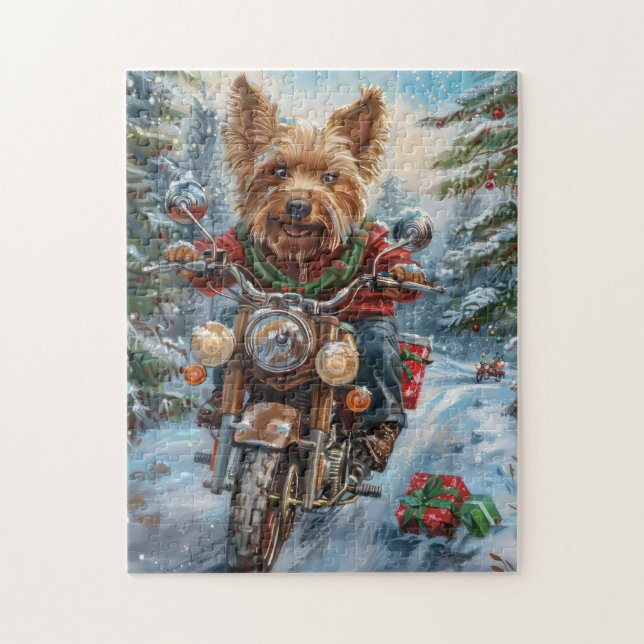 Puzzle Terrier Australien à moto Noël (Vertical)