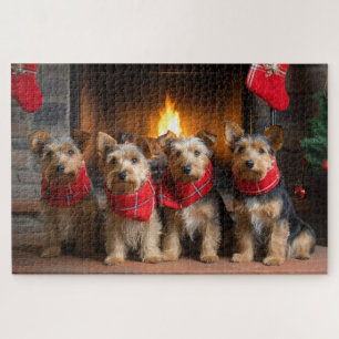 Puzzle Terrier Australien au coin du feu de Noël