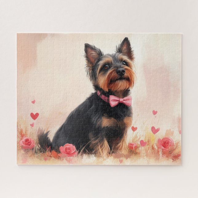 Puzzle Terrier Australien avec des Roses - Saint-Valentin (Horizontal)