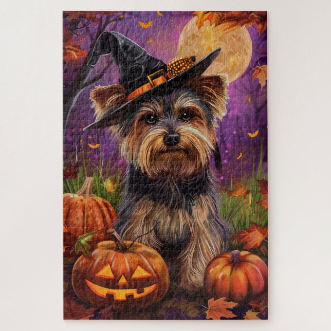 Puzzle Terrier Biewer effrayant Halloween Sorcière et Cit (Vertical)