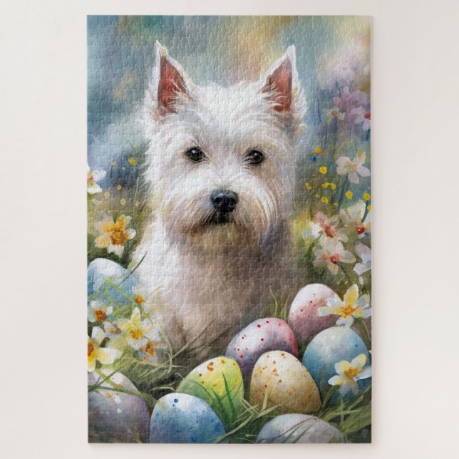 Puzzle Terrier blanc de l'Ouest de l'Écosse Œufs de Pâque (Vertical)