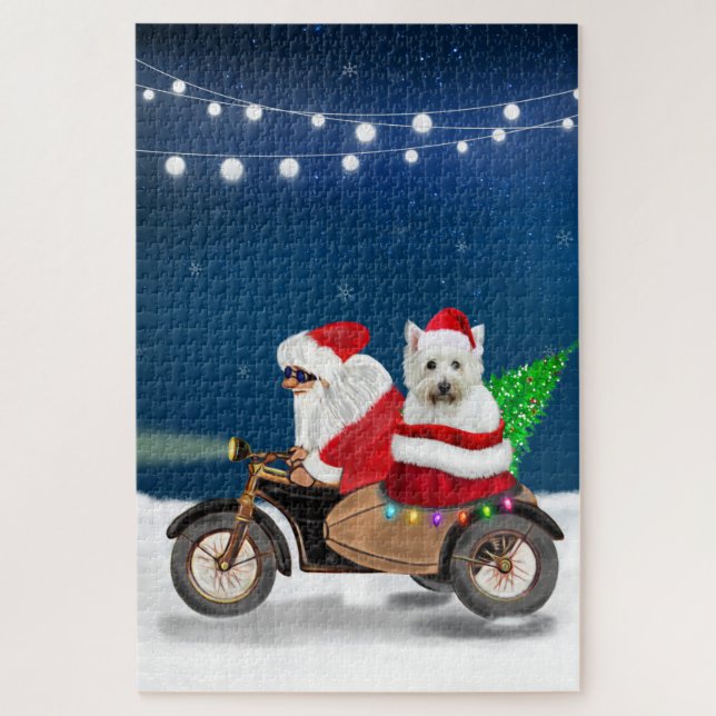 Puzzle Terrier blanc de West Highland Noël Père Noël (Vertical)