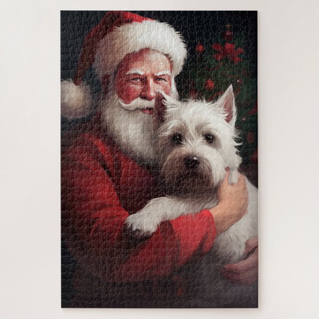 Puzzle Terrier Blanc de West Highland Santa Claus Noël (Vertical)