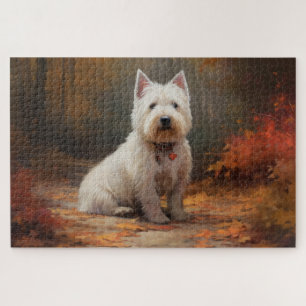 Puzzle Terrier blanc West Highland dans la chute des feui