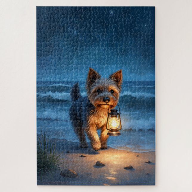 Puzzle Térrier Cairn Lanterne Plage Nuit (Vertical)