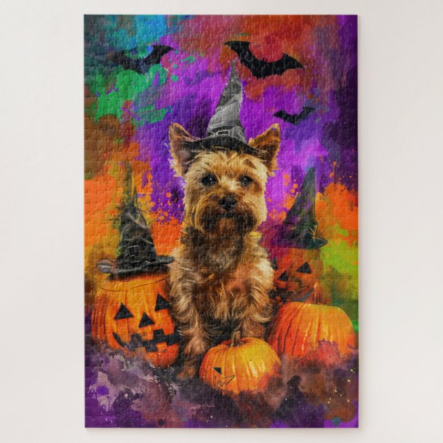 Puzzle Terrier Cairn Squelettes Chien Halloween Sorcière  (Vertical)