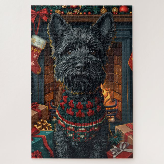 Puzzle Térrier Écossais avec des Cadeaux de Noël  (Vertical)