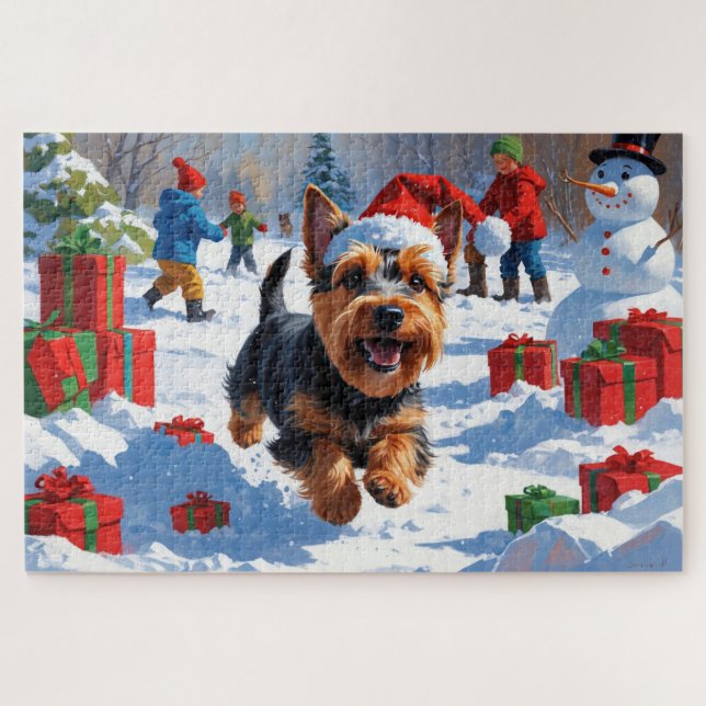 Puzzle Térrier Écossais Courant dans la Neige avec Chapea (Horizontal)