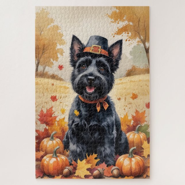 Puzzle Térrier Écossais Dans L'art De La Fête De Thanksgi (Vertical)