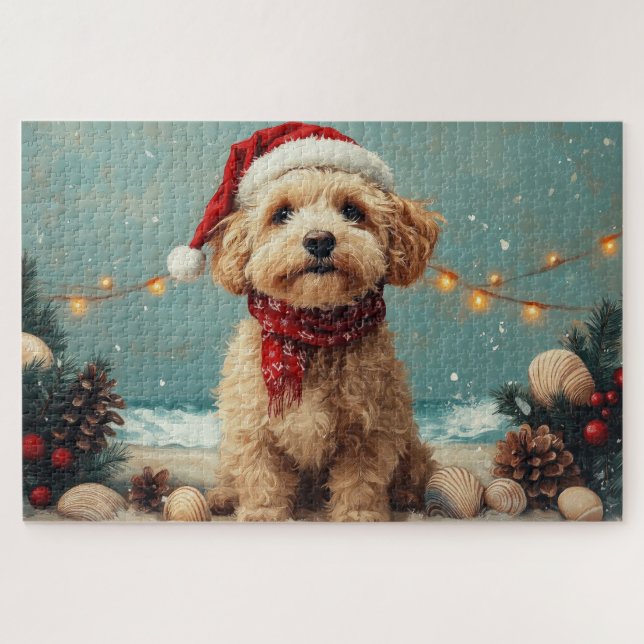 Puzzle Térrier Irlandais de Noël Vintage Plage (Horizontal)