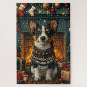 Puzzle Térrier Ratt avec des cadeaux de Noël Cheminée
