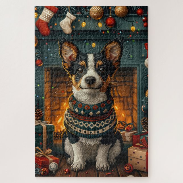 Puzzle Térrier Ratt avec des cadeaux de Noël Cheminée (Vertical)