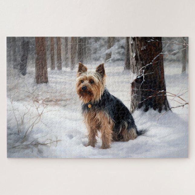 Puzzle Terrier Soyeux Qu'il neige Noël (Horizontal)