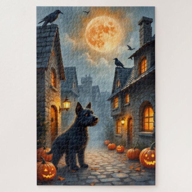 Puzzle Terrier Tchèque Art Village Médiéval Halloween (Vertical)
