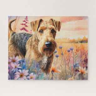 Puzzle Tervueren Airedale dans une prairie de fleurs sauv