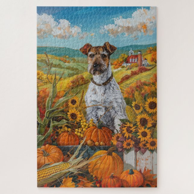 Puzzle Tervueren Wirefox Terrier Chien Récolte d'Automne  (Vertical)