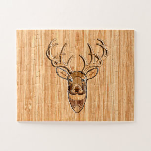 Puzzle Tête de cerf élégante impression grain de bois
