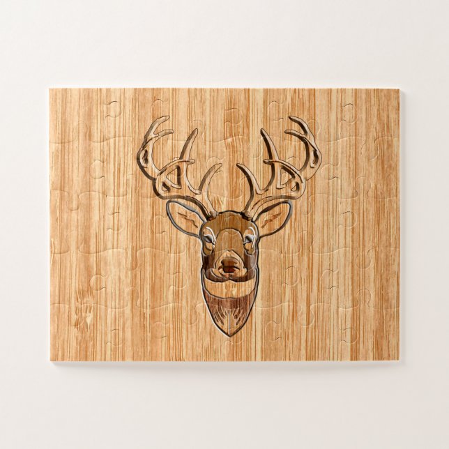 Puzzle Tête de cerf élégante impression grain de bois (Horizontal)