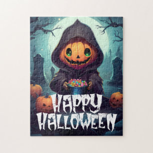 Puzzle Tête de citrouille avec bonbons Joyeux Halloween