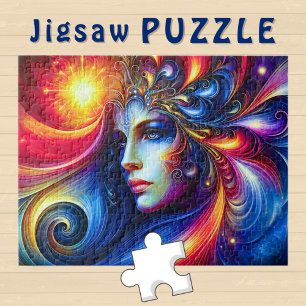 Puzzle Tête de déesse tourbillons bleus dans les cheveux 