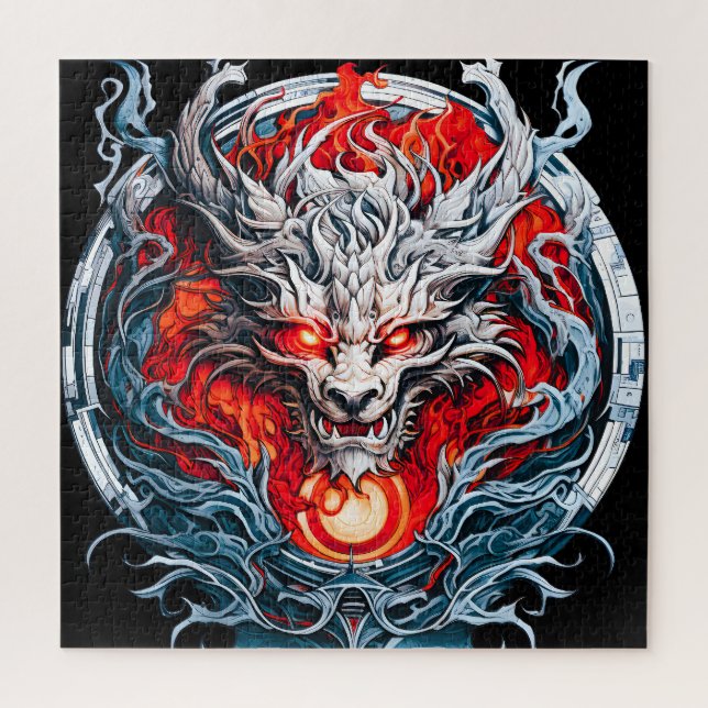 Puzzle Tête de dragon mythique de la flamme rouge (Vertical)