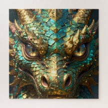 Tête de dragon turquoise et or