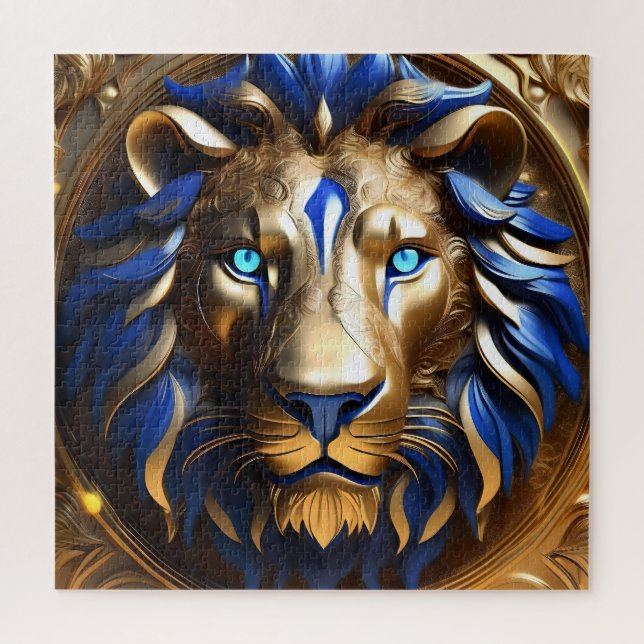 Puzzle Tête de lion bleu et or, (Vertical)