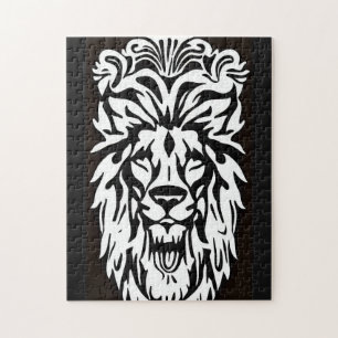 Puzzle Tête de lion noir et blanc gravure regal
