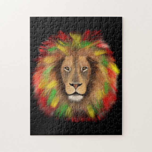 Puzzle Tête de lion Rasta rouge jaune vert dessin Jamaïqu (Vertical)