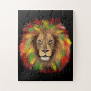 Puzzle Tête de lion Rasta rouge jaune vert dessin Jamaïqu
