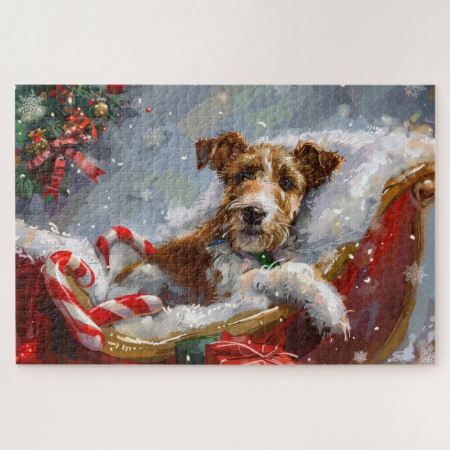 Puzzle Tête de renard à poil dur de Noël festive (Horizontal)