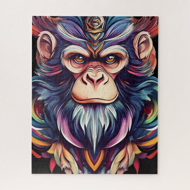 Puzzle Tête de singe avec crinière ornée de bijoux (Vertical)