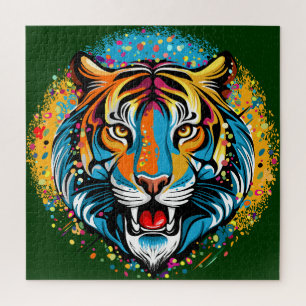 Puzzle Tête de tigre couleurs arc-en-ciel peinture taches