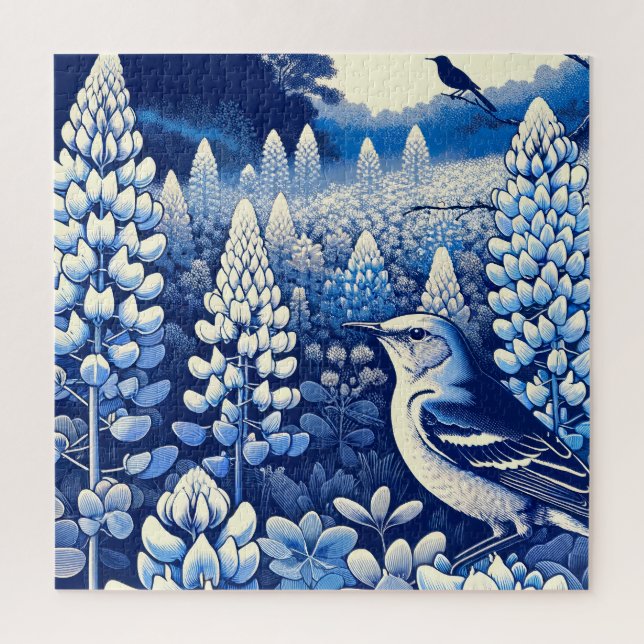 Puzzle Texas Bluebonnets et Northern Mockingbird Texan (Vertical)