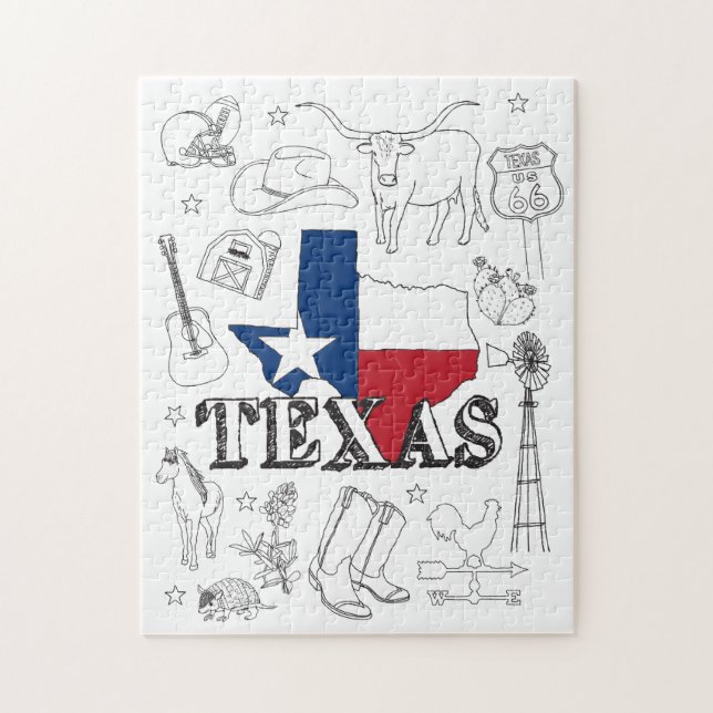Puzzle Texas Illustration Doodles of Texas Texas Motif (Vertical)
