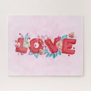 Puzzle Texte d'amour rouge en lettres bloc gras Aquarelle