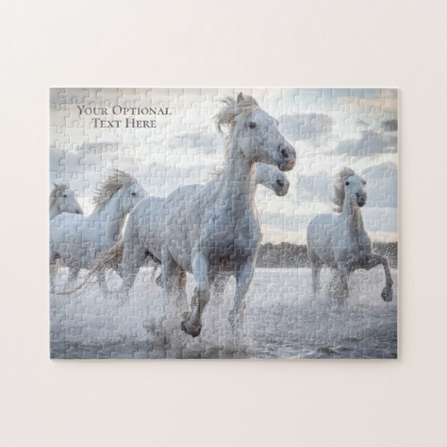 Puzzle Texte personnalisé Chevaux blancs (Horizontal)