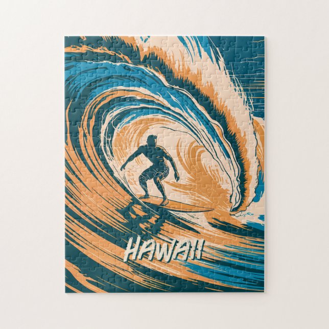 Puzzle Texte Personnalisé Hawaii Surf Vague Vintage Rétro (Vertical)