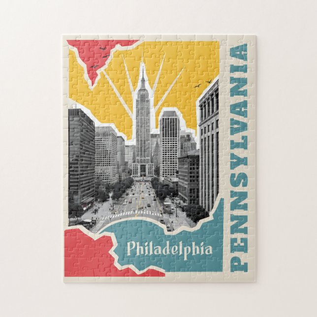 Puzzle Texte personnalisé Retro Philadelphie (Vertical)