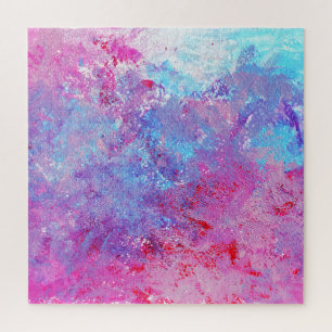 Puzzle Texture créative bleu-rose, taches de peinture.