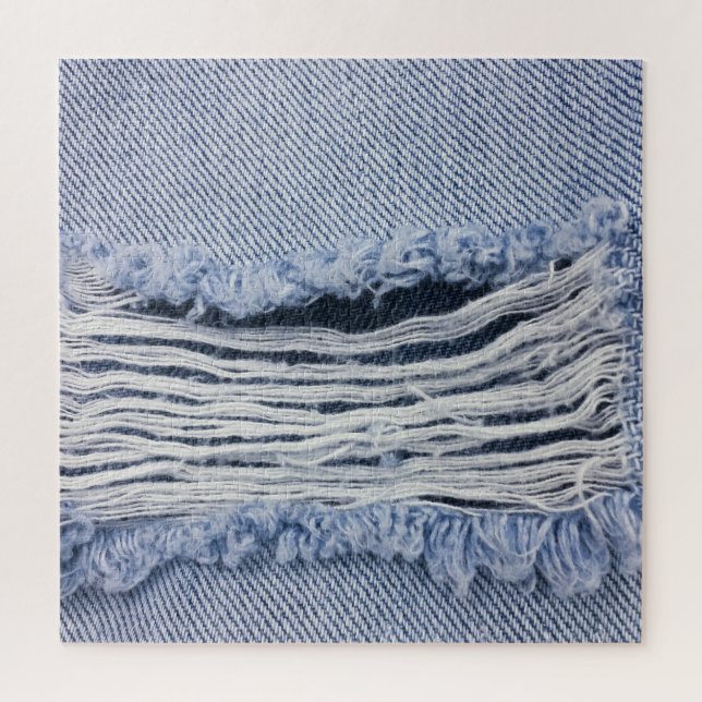 Puzzle Texture de jean bleu clair torn (Vertical)