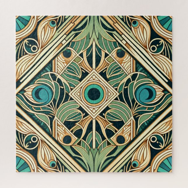 Puzzle Texture des plumes abstraites or et vert paon (Vertical)