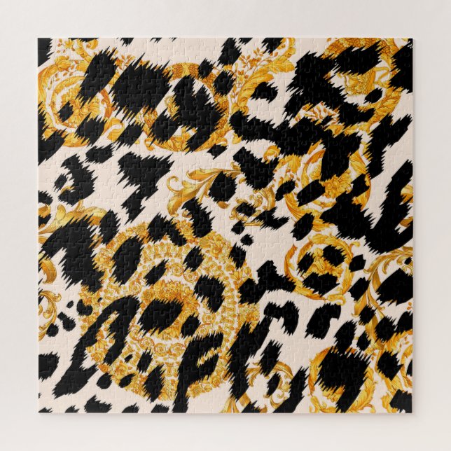 Puzzle Texture léopard : motif baroque or. (Vertical)