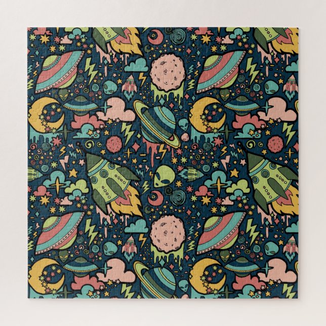 Puzzle Texture Motifs Aliens Rockets Space (Vertical)
