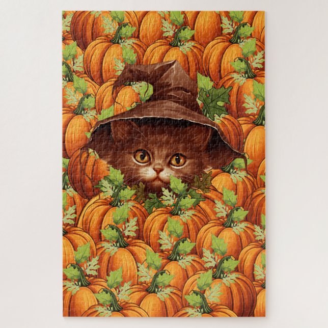 PUZZLE THANKSGIVING CITROUILLE CUTE CAT (Vertical)