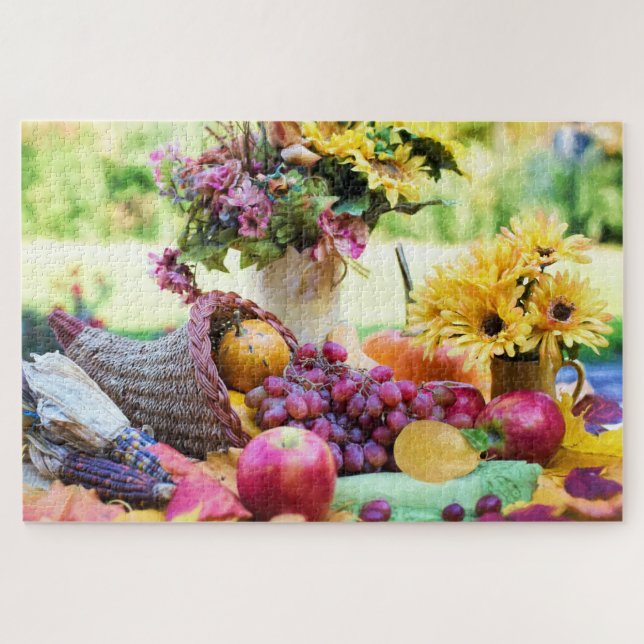 Puzzle Thanksgiving Cornucopia Automne automne Floral (Horizontal)