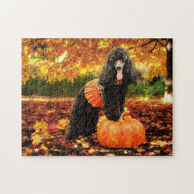 Puzzle Thanksgiving de chute - Gidget - caniche (Horizontal)