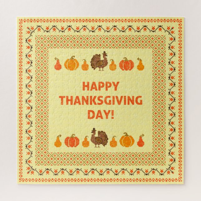 Puzzle Thanksgiving : retro brodée carte design. (Vertical)