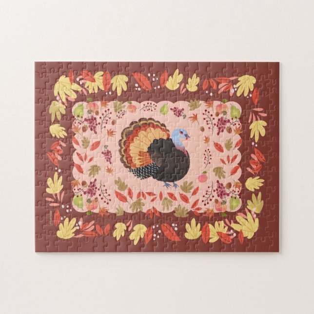 Puzzle Thanksgiving Turquie and Fall Leaves (Horizontal)