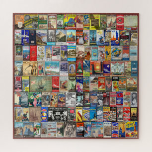 PUZZLE THÈME COLLAGE DE PROSPECTUS DE VOYAGE VINTAGE